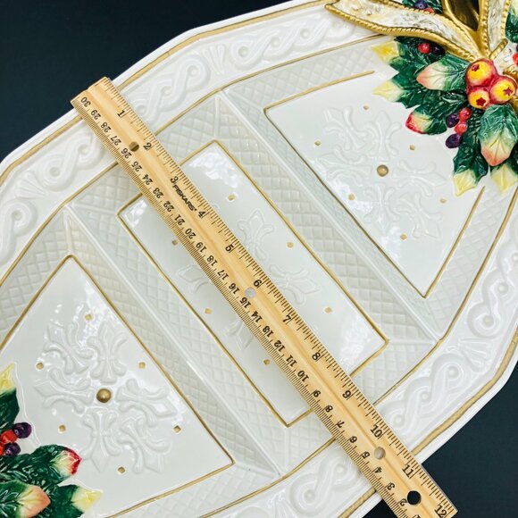 90s Fitz and Floyd Snowy Woods Hostess Serving Tray Christmas Divided Charger - Picture 8 of 11